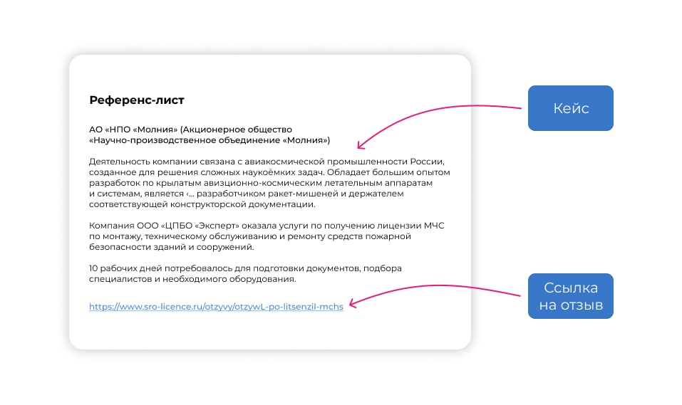 образец референс листа компании